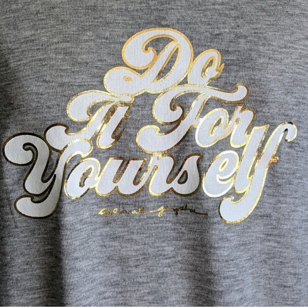 Spiritual Gangster Do It For Yourself Tank Crew Neck Metallic Print Grey M - Picture 2 of 8